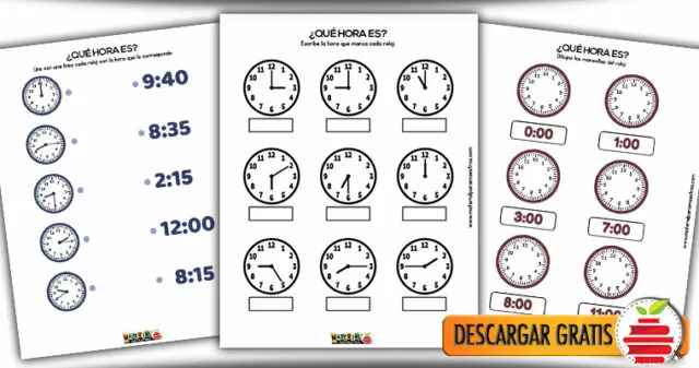 Actividades del reloj para imprimir
