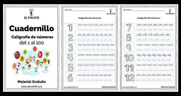 Cuadernillo de caligrafía de números del 1 al 100 gratis