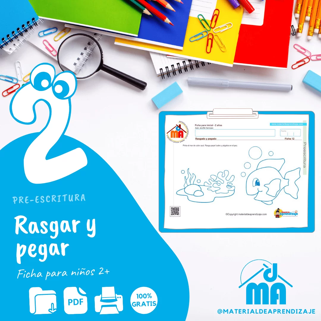 Preescritura 2 años 12: rasgado y pegado