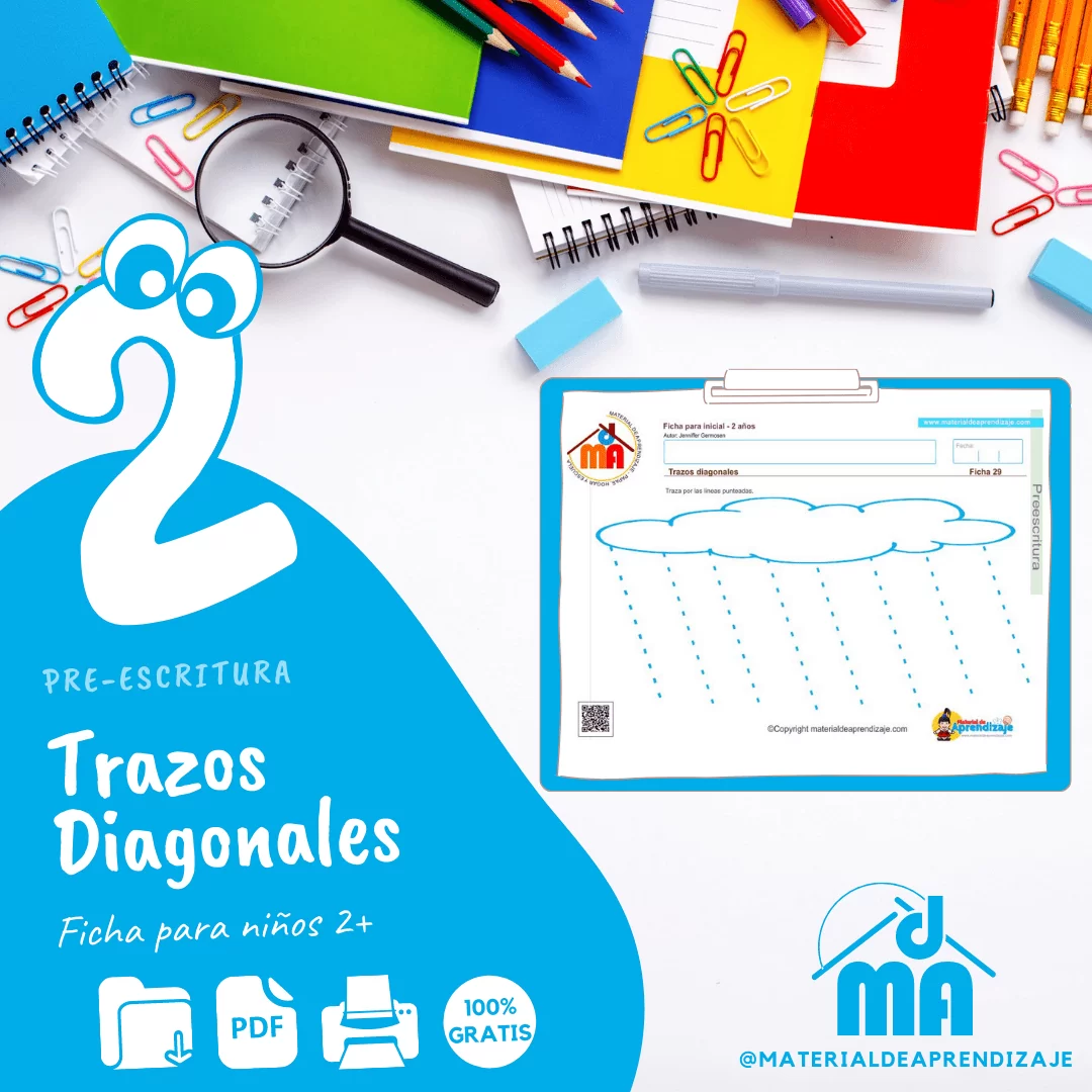 Preescritura 2 años 29: trazos diagonales