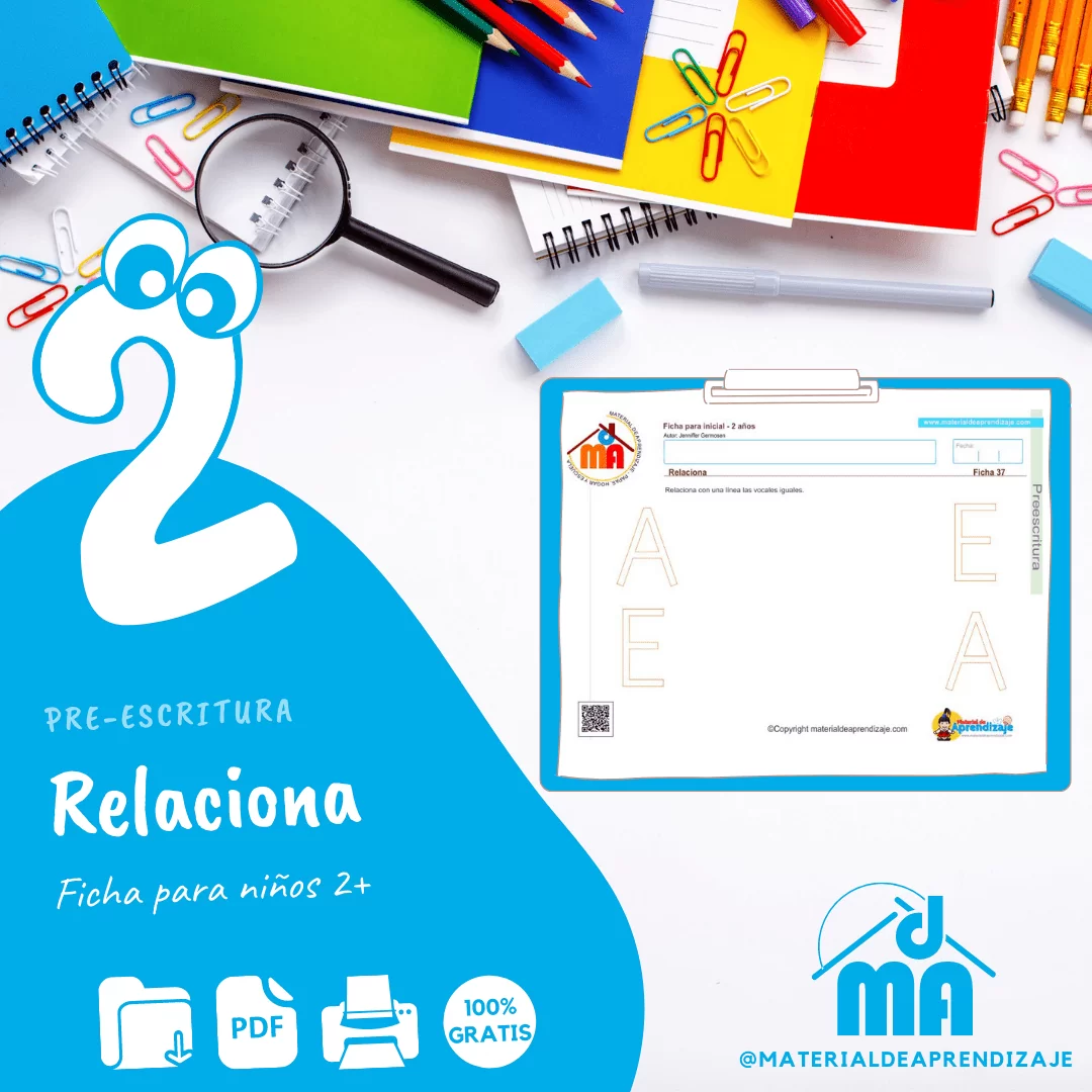 Preescritura 2 años 37: Relaciona las vocales