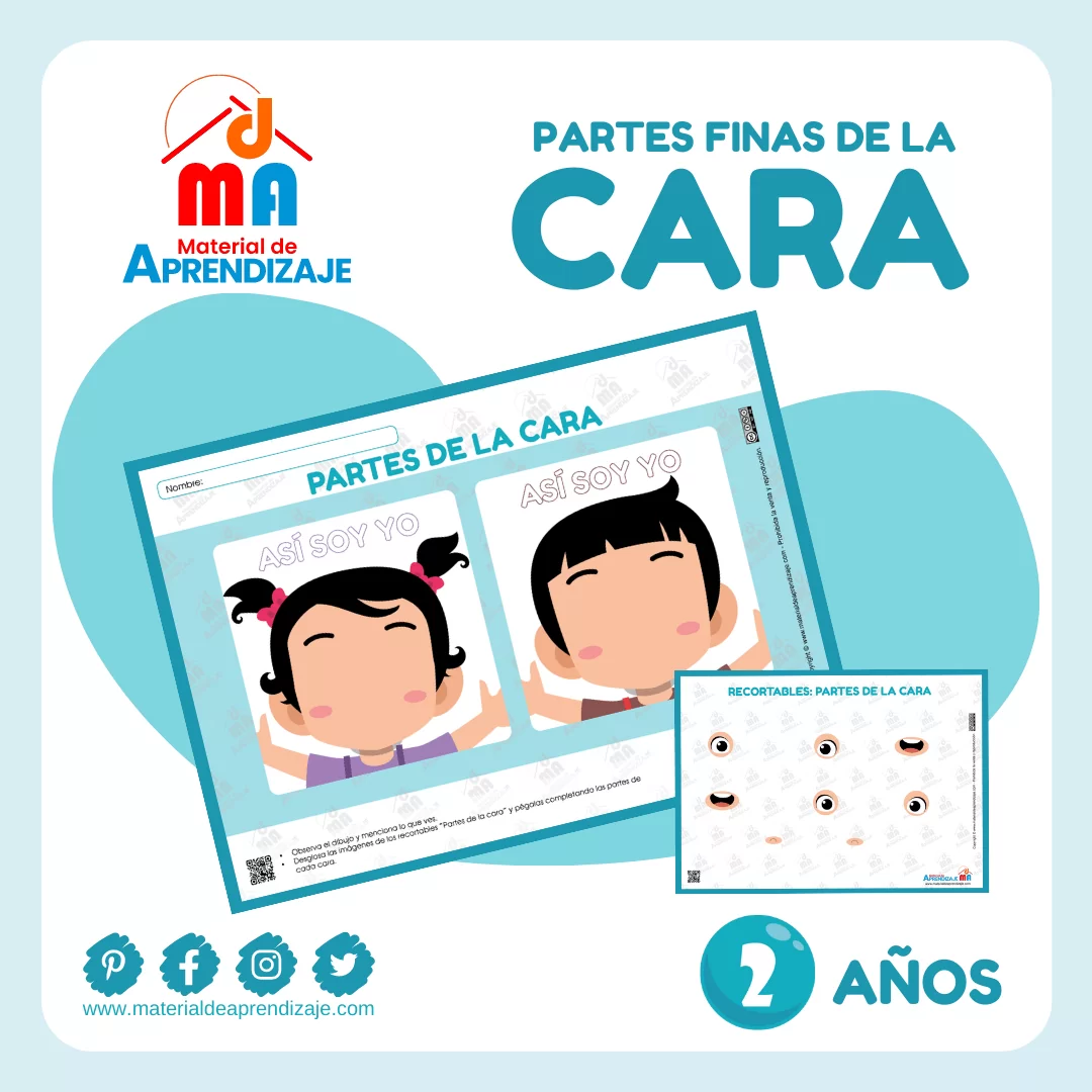 Las Partes de la Cara: Ficha Imprimible para Niños de 2 Años