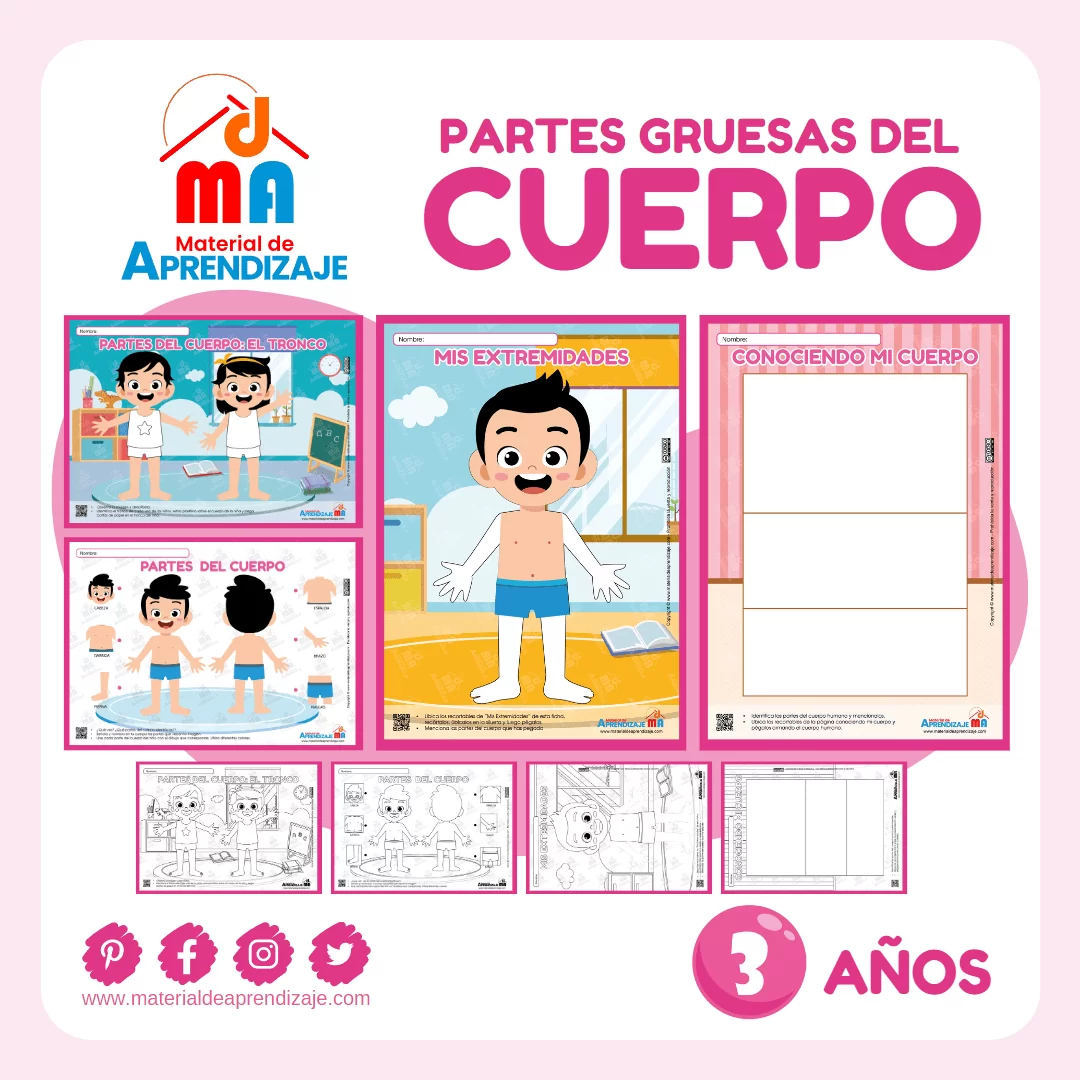 Fichas de trabajo – Las partes del cuerpo para niños de 3 años