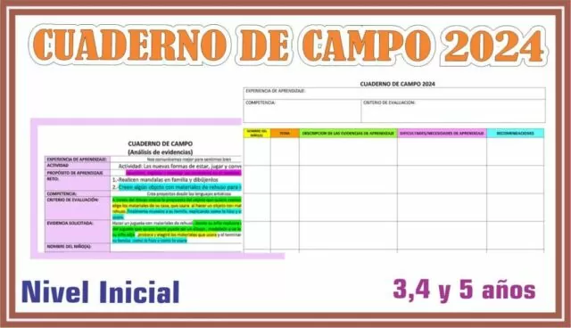 CUADERNO de CAMPO 2024 para Inicial 3,4 y 5 años (Editable)