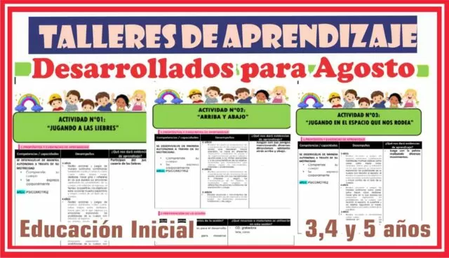 TALLERES de Aprendizaje DESARROLLADOS para 3,4 y 5 años- Mes Agosto